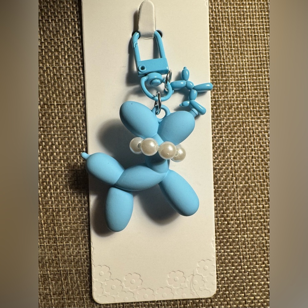 Light Blue Balloon Dog Bag Charm with Pearls